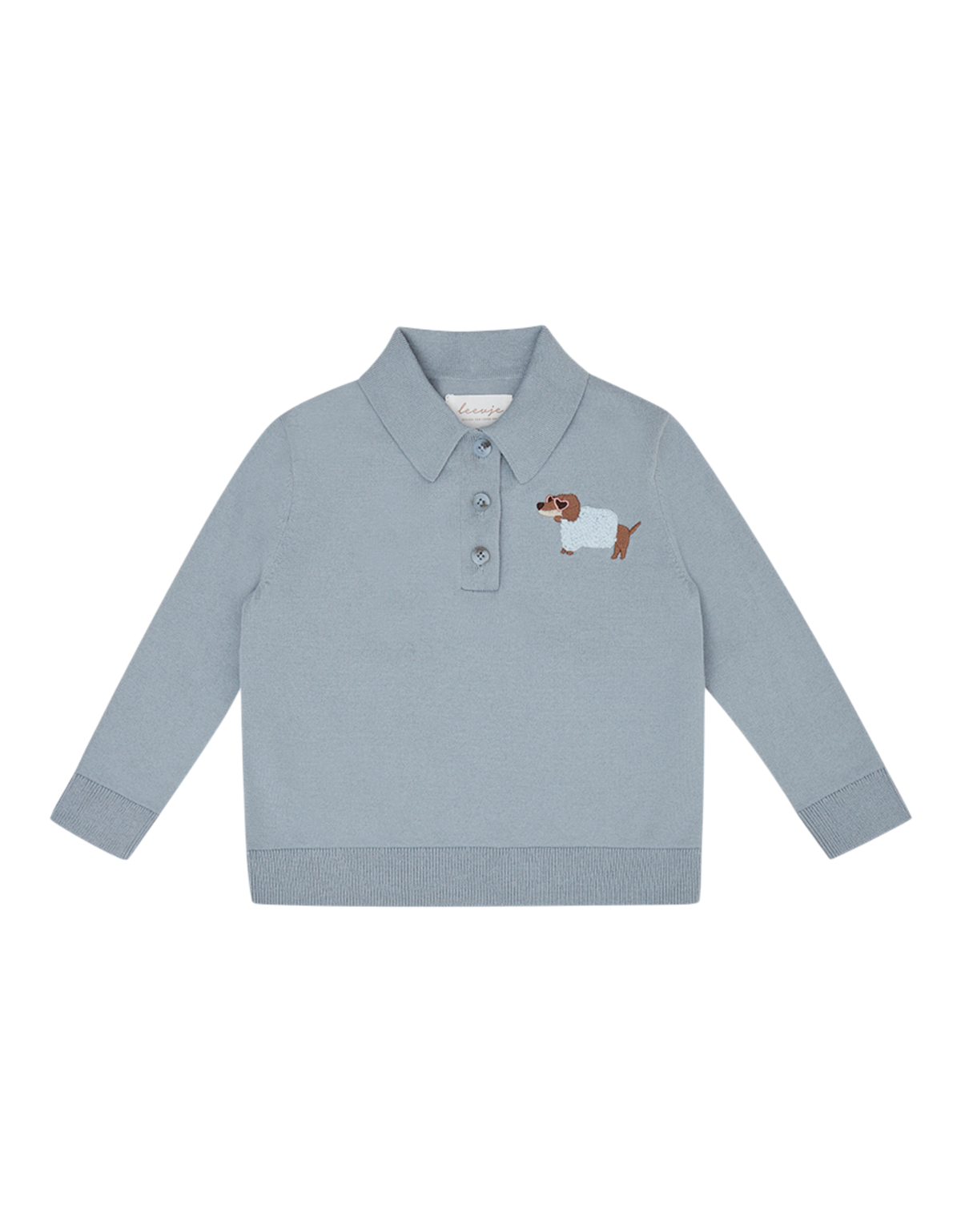 Dackel Langarm Strick-Poloshirt blue Bild 1