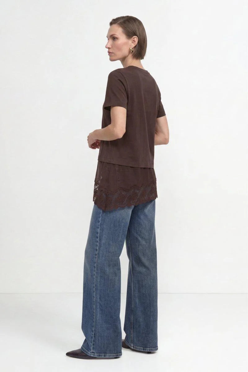 Baumwollshirt mit Spitzensaum 298 braun Bild 3