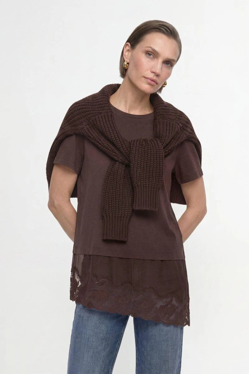 Baumwollshirt mit Spitzensaum 298 braun Bild 4