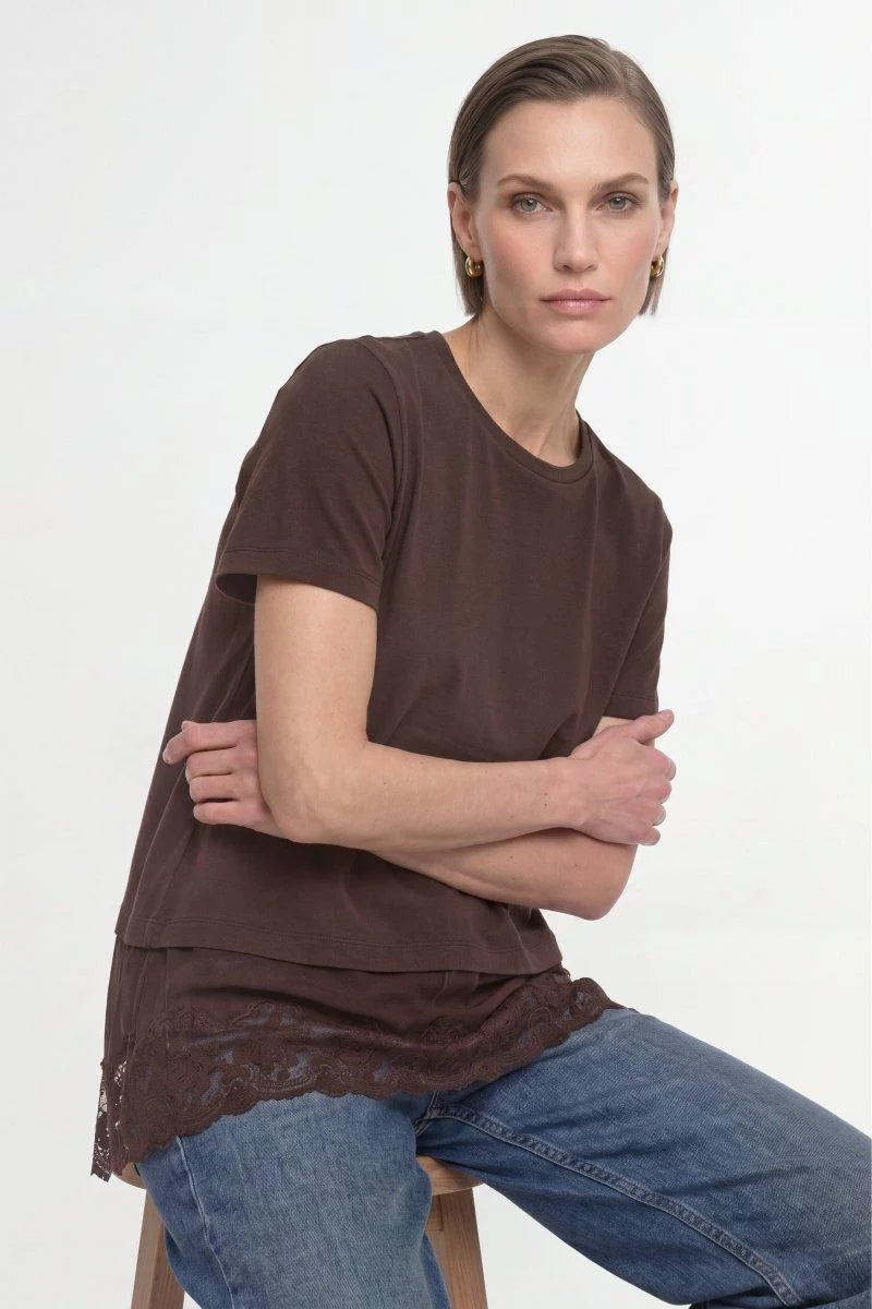 Baumwollshirt mit Spitzensaum 298 braun Bild 6