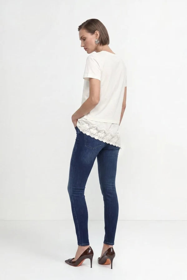 Baumwollshirt mit Spitzensaum 113 weiß Bild 3