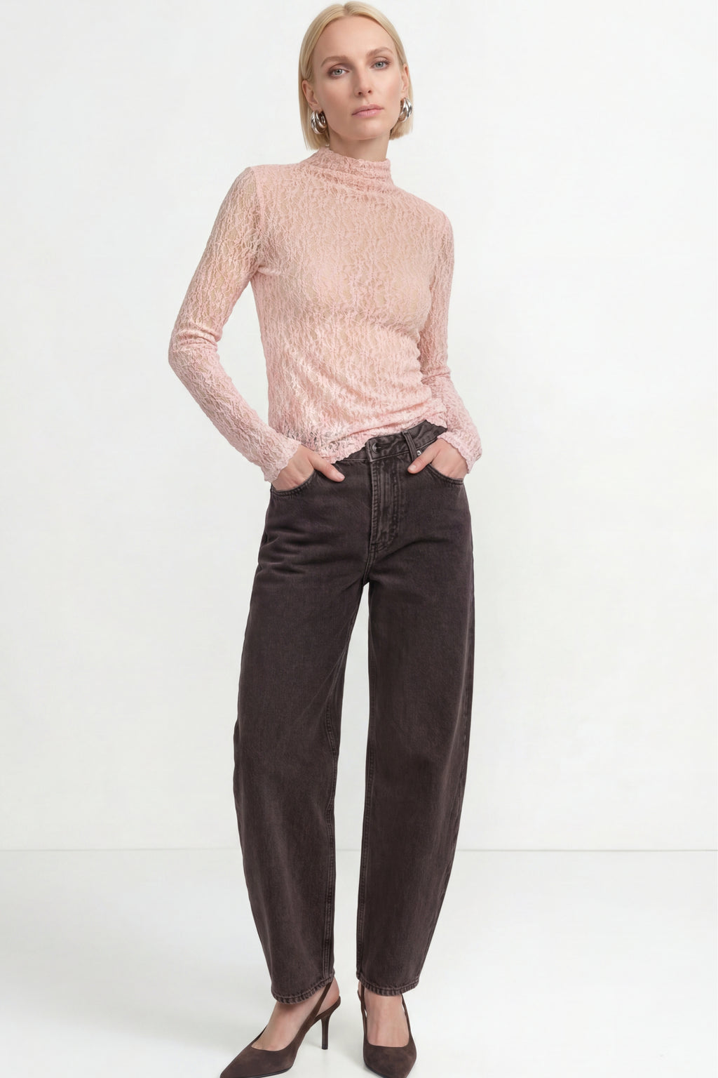 Longsleeve mit Spitzenmuster 607 rose Bild 2