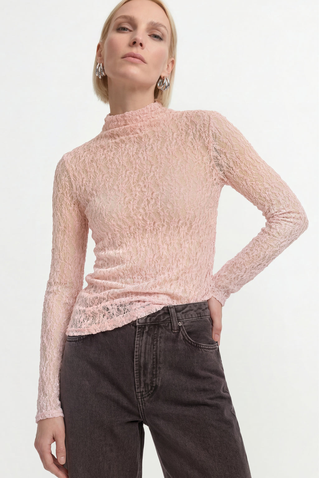 Longsleeve mit Spitzenmuster 607 rose Bild 3