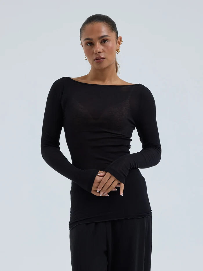 Cotton Boat Neck Black Bild 1