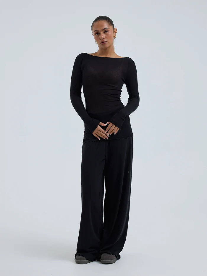 Cotton Boat Neck Black Bild 2