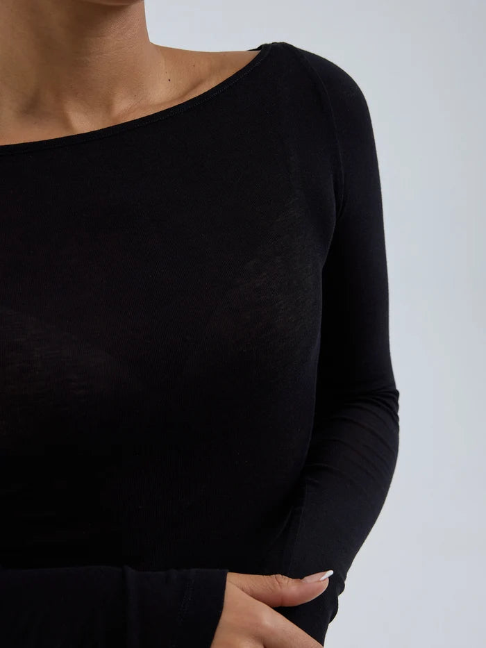 Cotton Boat Neck Black Bild 3