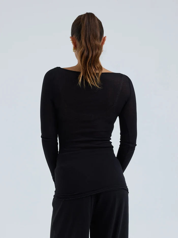Cotton Boat Neck Black Bild 6